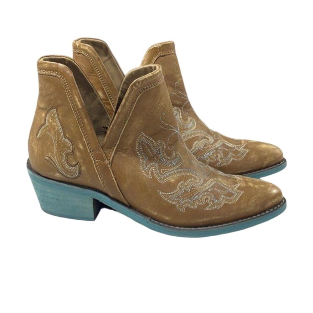 Southern Fried Chics Brown Turquoise Western Slip On Ankle Boots Women 8